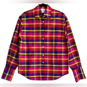 VINTAGE KATRINA Silk Y2K Colorful Vibrant Maximalist Plaid Button Down Top Sz 4